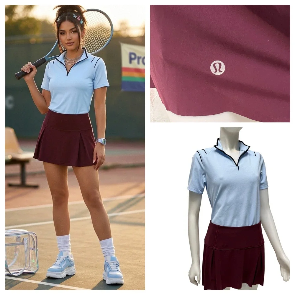 Lululemon Pace Rival Skirt Tall Burgundy Maroon Tennis Skort Sz 8 Preppy Sporty